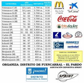 Reglamento y horarios del XIX Cross de las Fiestas del Barrio del Pilar 2009 Agrupación Deportiva Sprint