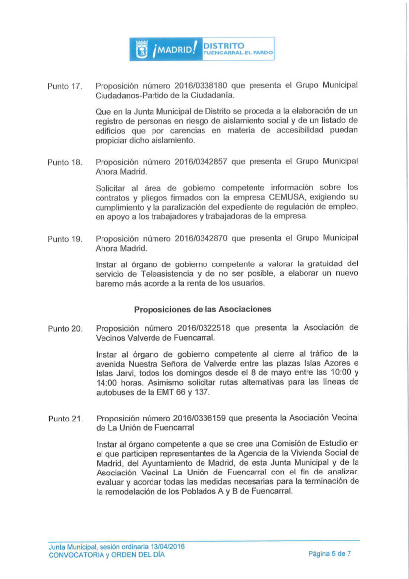 Pleno Fuencarral-El Pardo Abril 2016