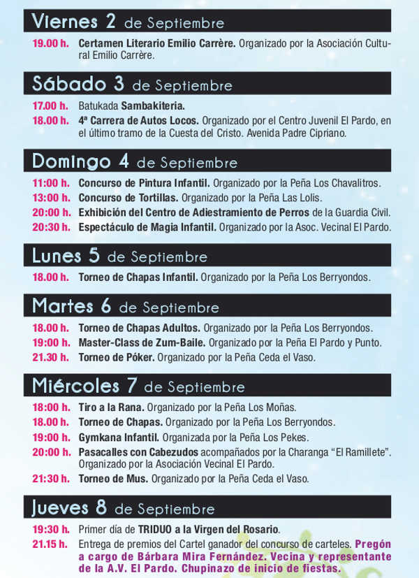 Programa de las Fiestas de El Pardo 2016