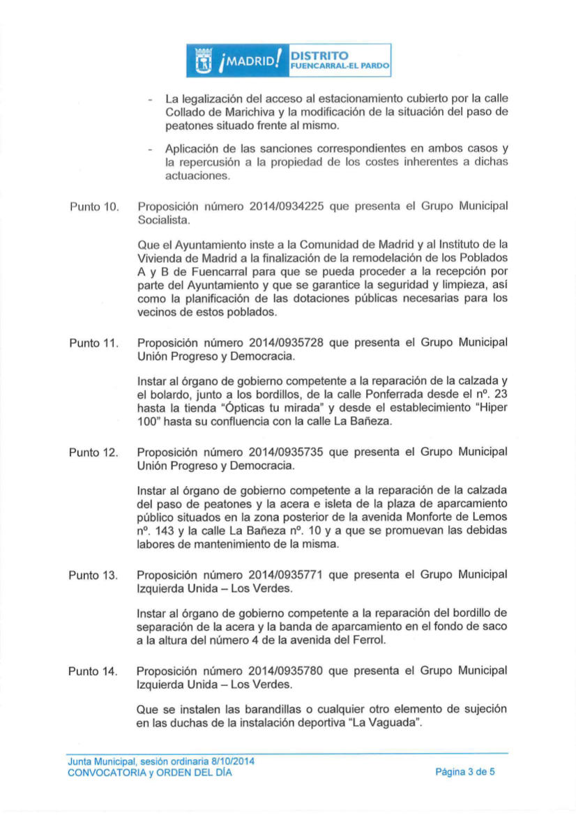 Pleno distrito Fuencarral-El Pardo octubre 2014