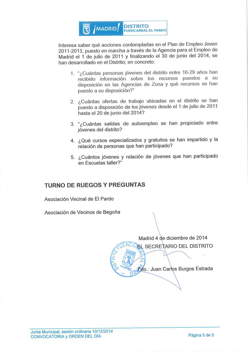 Pleno del Distrito Fuencarral-El Pardo Diciembre 2014
