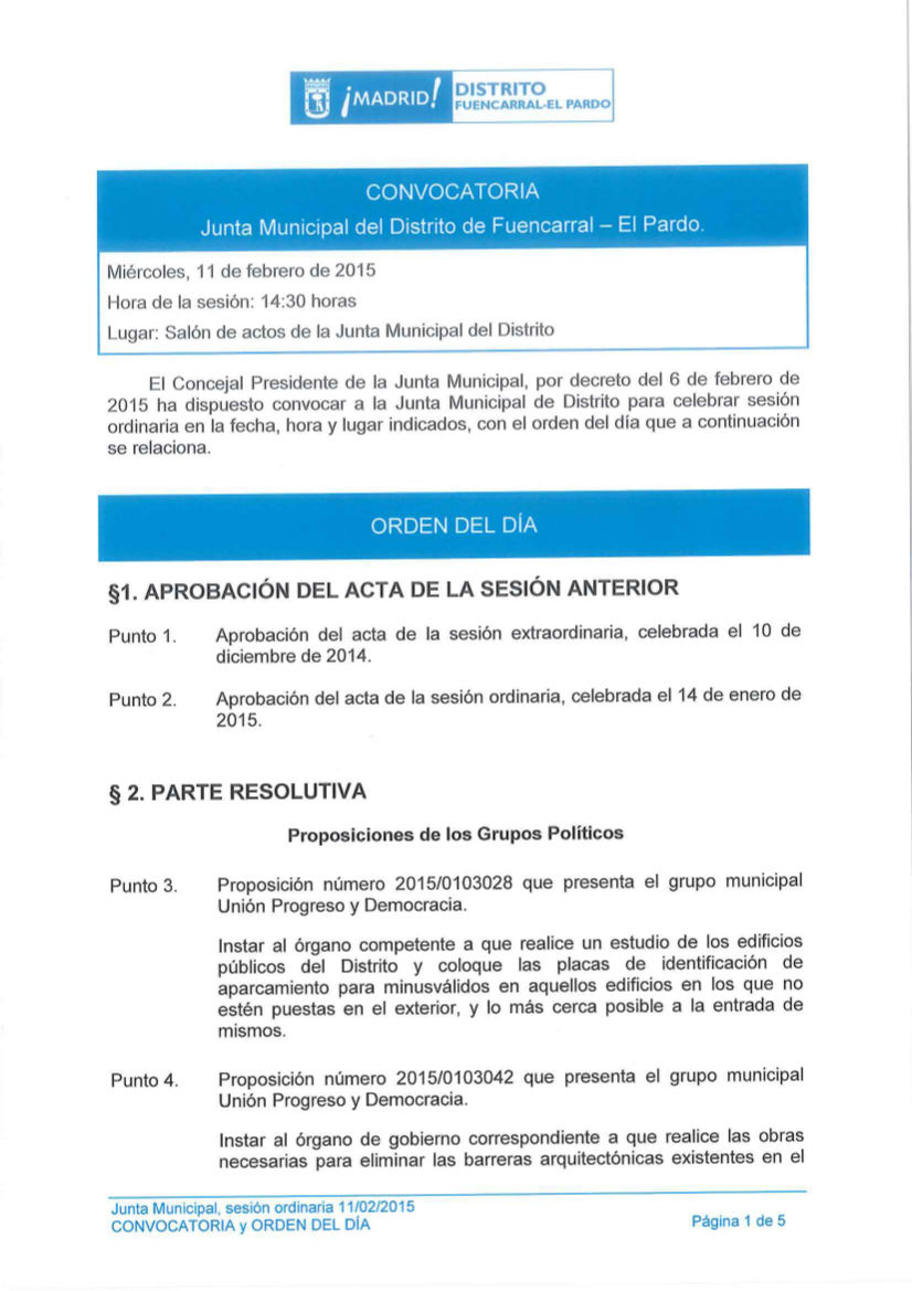 Pleno de Fuencarral-El Pardo febrero 2015