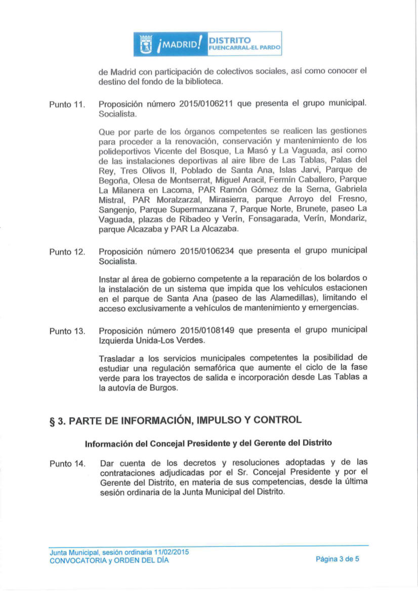 Pleno de Fuencarral-El Pardo febrero 2015