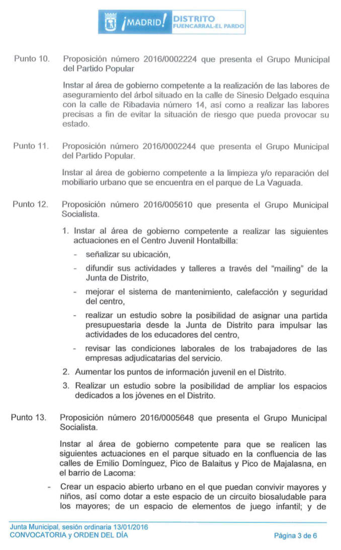 Pleno de Fuencarral-El Pardo Enero 2016